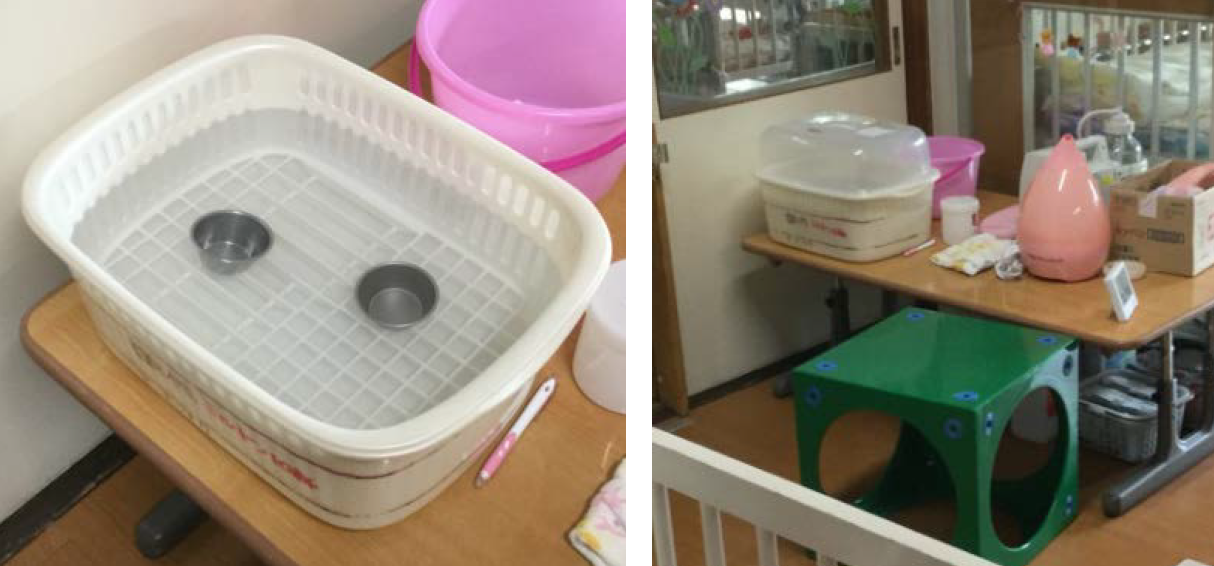 哺乳瓶は酸性電解水で除菌してから滅菌器へ