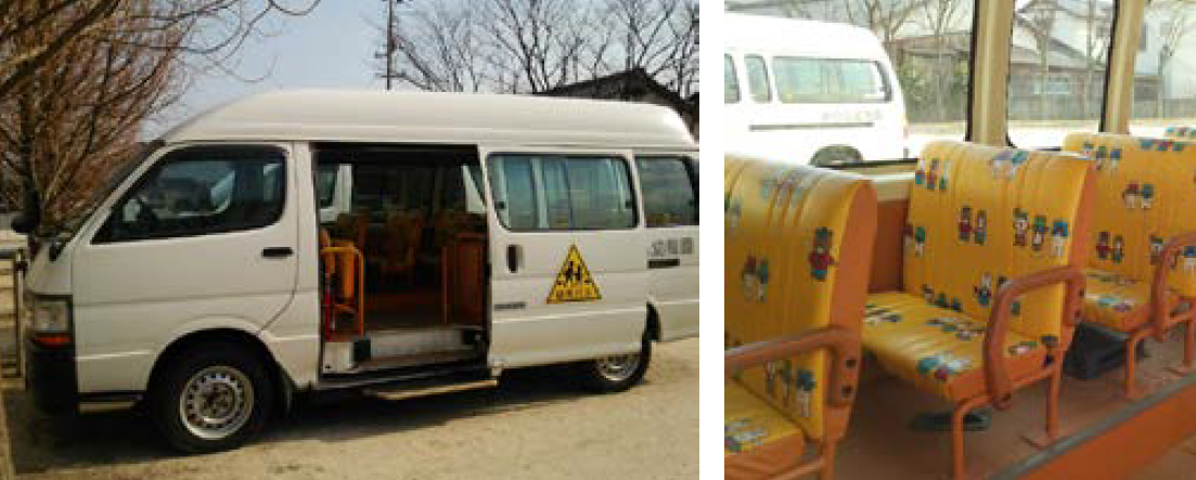 送迎バスの中も酸性電解水で除菌