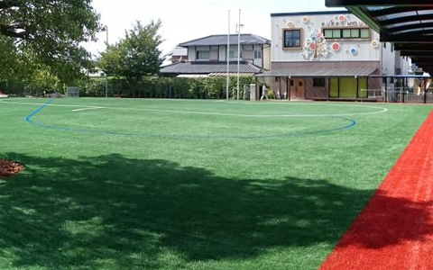 春日市M幼稚園園庭改良（トース土＋人工芝）工事